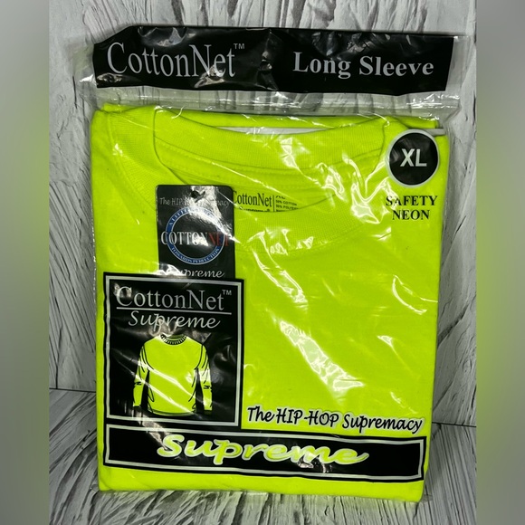 Cottonnet Supreme Long Sleeve Shirt Safety Neon XL Top Stich Neck Rib Preshrunk - Picture 2 of 3